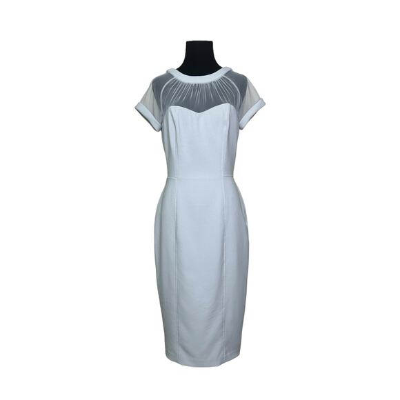 Maggy London light gray short sleeves sheath midi cocktail dress size 6 - Picture 13 of 13